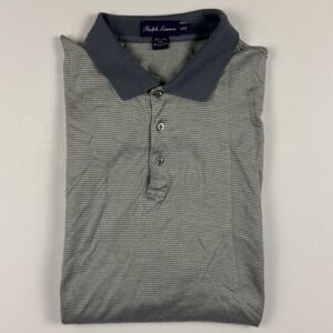 Ralph Lauren Purple Label Shirt Men XXL Light Blue Houndstooth Polo Short Sleeve